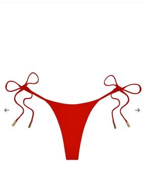 Monday Swimwear Red Tie-Side Bikini Bottom with Gold Accents